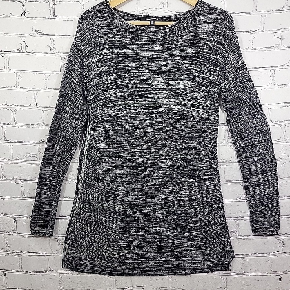 Ellen Tracy Womens Sweater Size M Heathered Gray Knit‎ Pullover Tunic